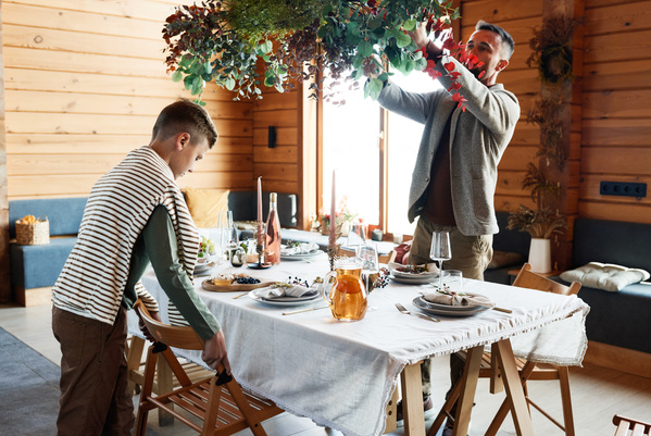 Father and Son Set Festive Table